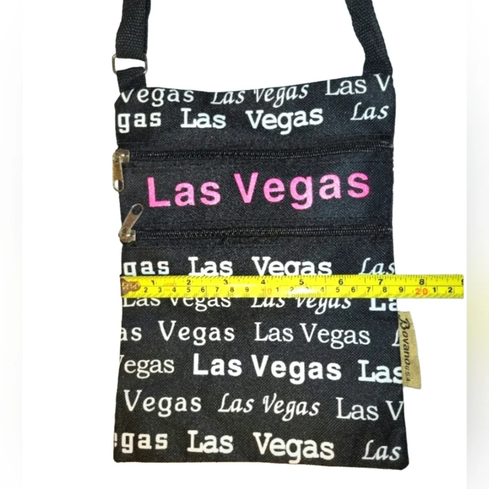 Las Vegas Crossbody Black & White with Pink Glitter 2 Front Zip Pockets NWOT